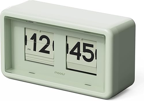 mooas Newtro - Reloj de escritorio con tapa, diseño retro, reloj automático con giro vintage, funciona con pilas, AMPM, decoración del hogar, ideal