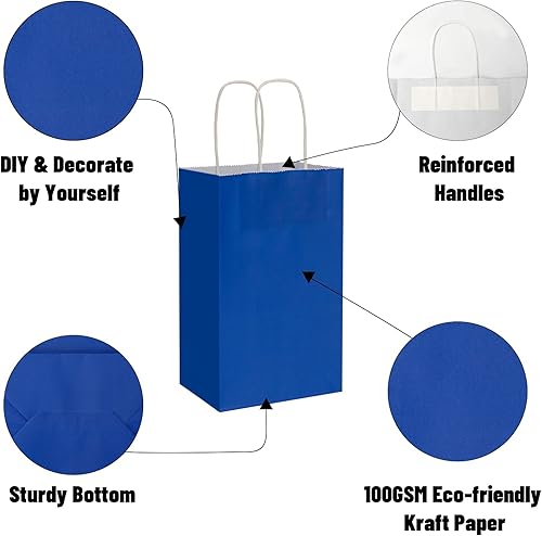 Miniatura 10 de Paquete de 50 bolsas pequeñas de papel kraft verde hierba de 5.25 x 3.25 x 8.25 pulgadas con asas a granel, bolsas de regalo Toovip para regalos,