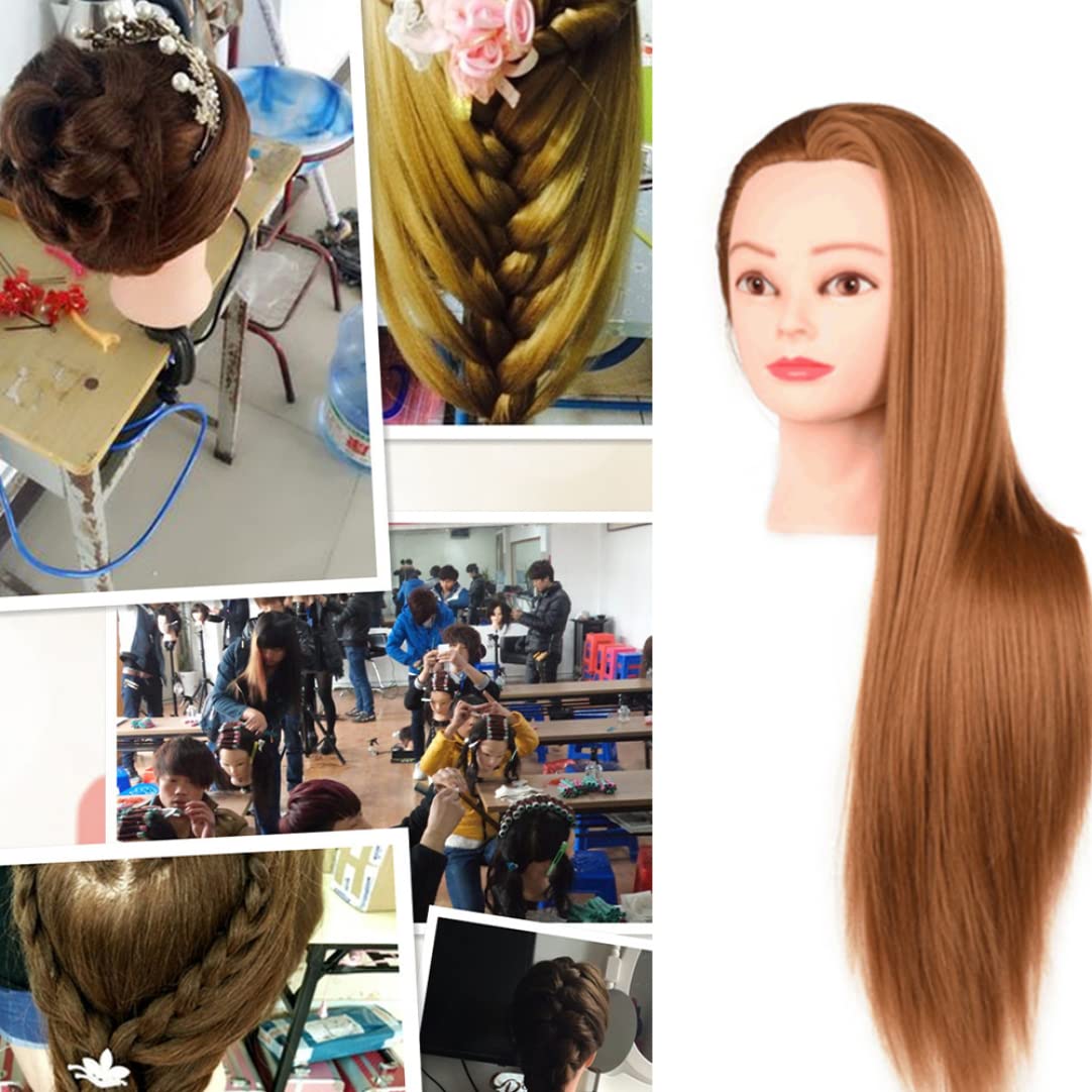 24.8 Testa di manichino per capelli in fibra sintetica, testa di formazione per lo styling per display per parrucchiere (giallo brunastro)