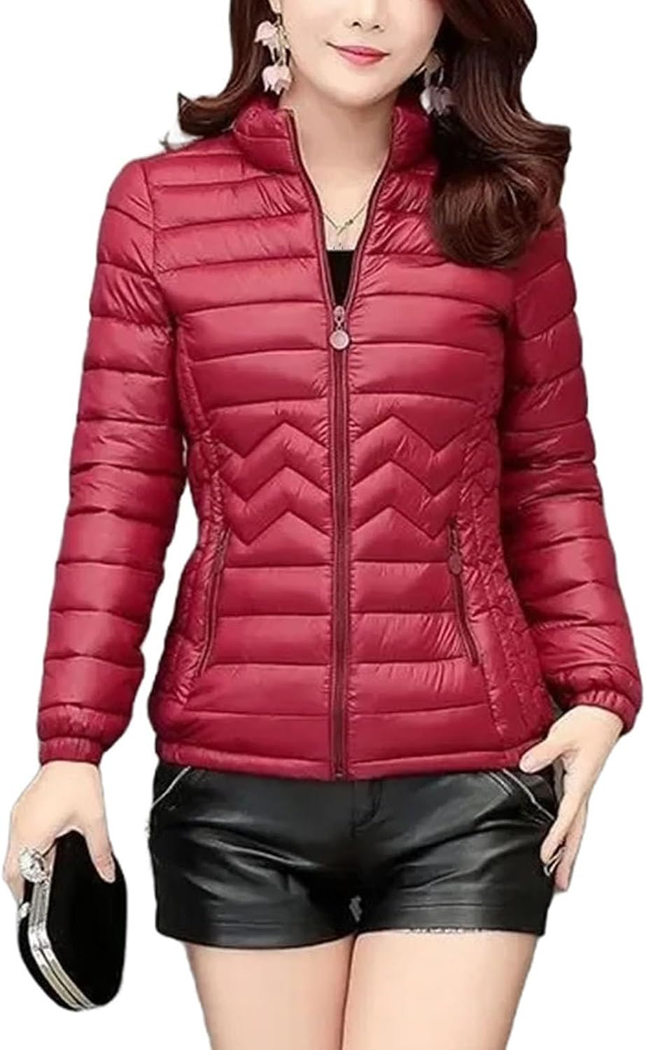 Womens Down Cotton Jacket Warm Korean Style Lightweight Solid Color Snow Parka Outwear