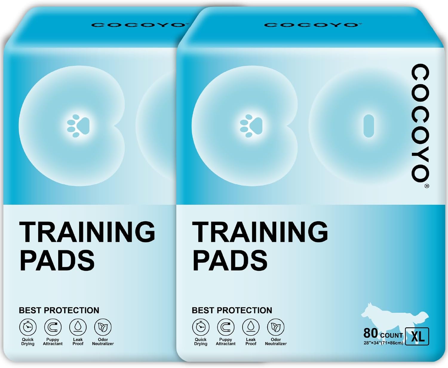 COCOYO Best Value Training Pads, 28" by 34" XL, 2Packs,160 Count Premium Puppy Pads,Blue and White