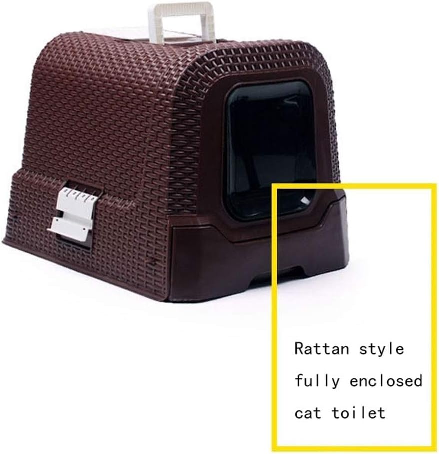 Cat Litter Boxes Pet Supplies Rattan Style Fully Enclosed Cat Toilet Large Litter Box Large Cat Potty Pet Supplies Closed Cat Litter Boxes for Indoor Cats Kitten (White)