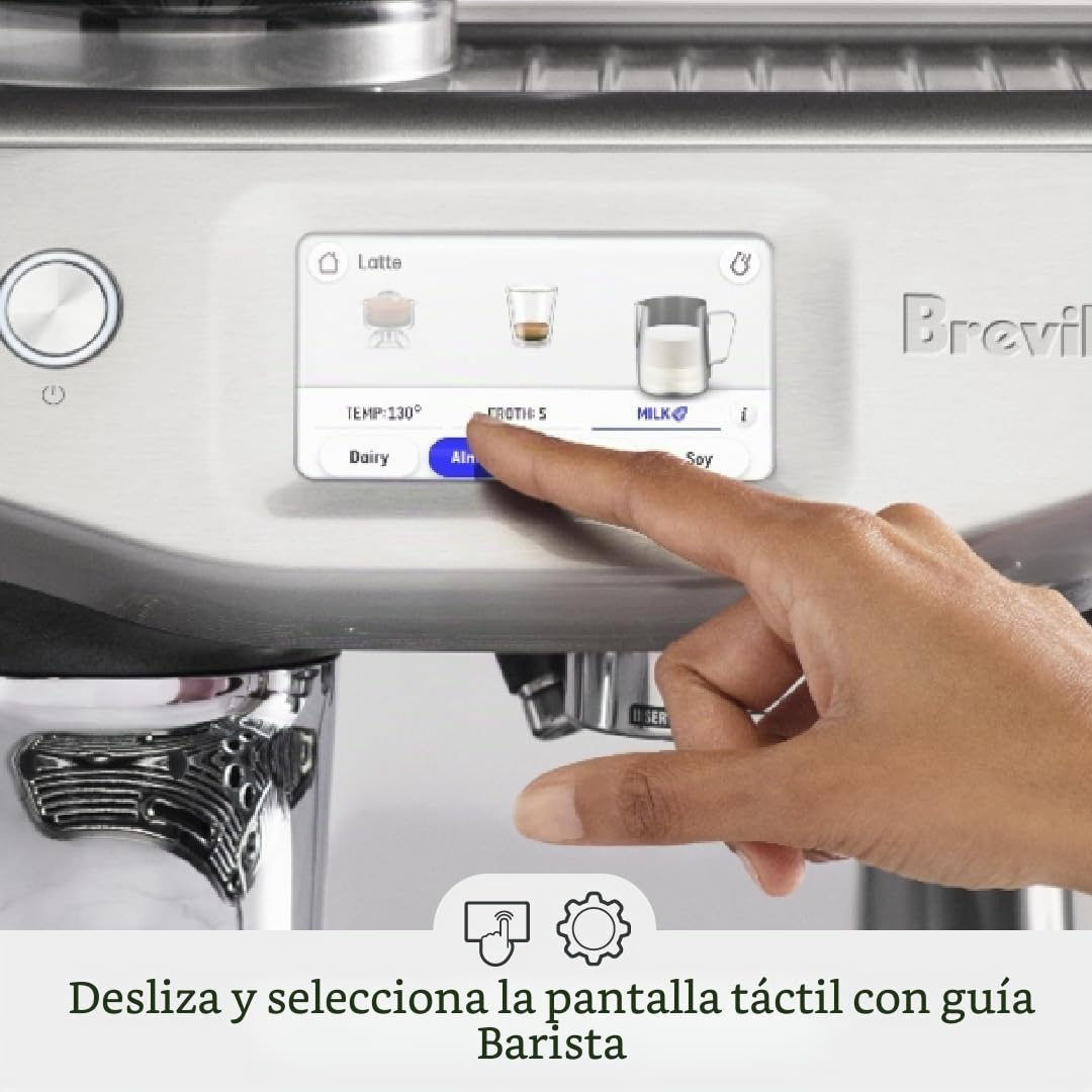 Breville The Barista Touch Impress - Máquina de espresso con molinillo y espumador de leche automático, cafetera espresso con apisonamiento asistido y pantalla táctil, máquina de capuchino y café con