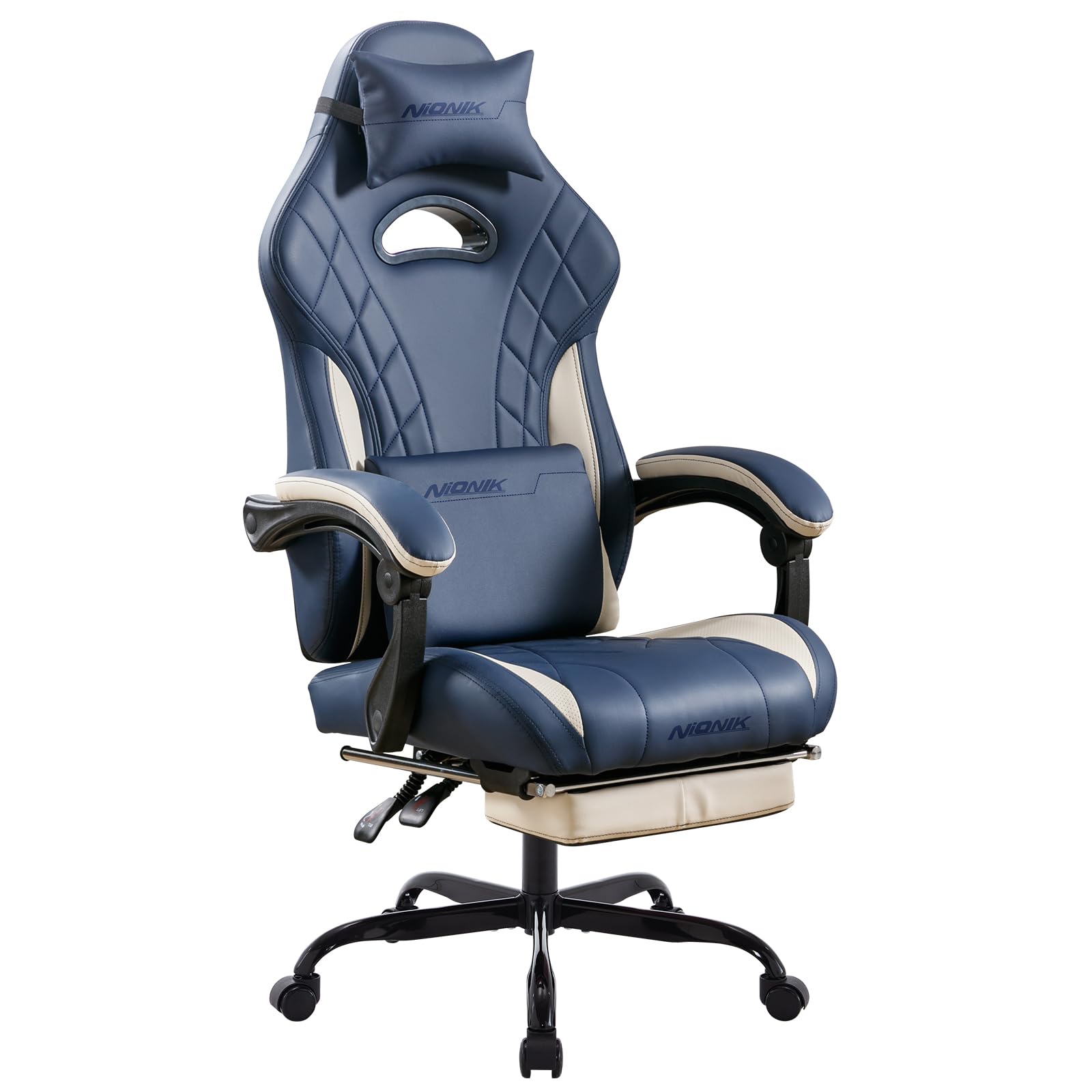 NIONIK Gaming Chair with Footrest and Massage Lumbar Support