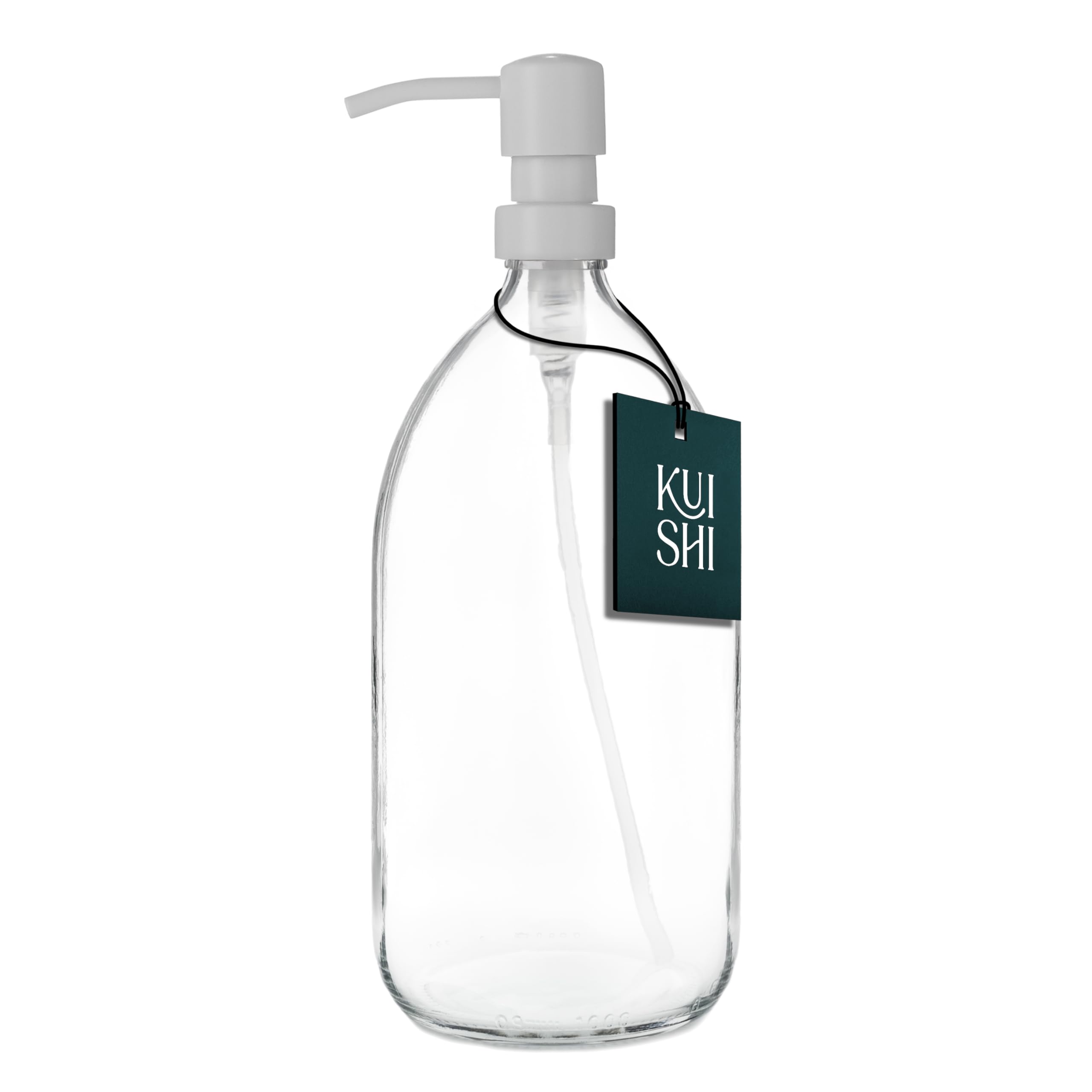 Kuishi 1000ml Glass Soap Dispenser with White Stainless Steel Pump - Refillable BPA-Free Hand Soap Dispenser for Kitchen & Bathroom, Clear