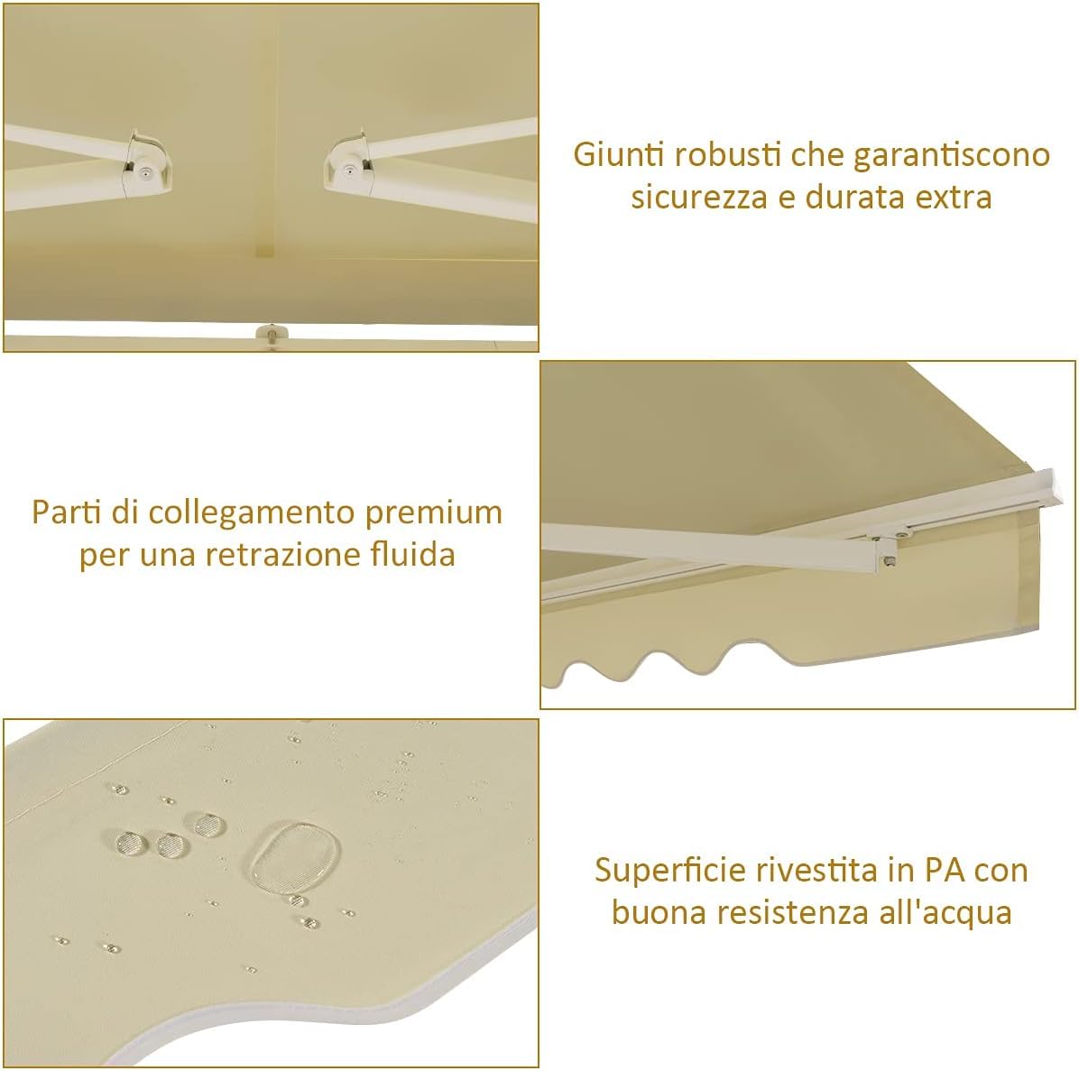 GYMAX Tenda da Sole per Esterno a Bracci Estensibili, Tende da Sole con Manovella, con Tettuccio Impermeabile e Protezione Solare, Tenda da Sole Angolo regolabile Avvolgibile (Beige, 3 m x 2,5 m)