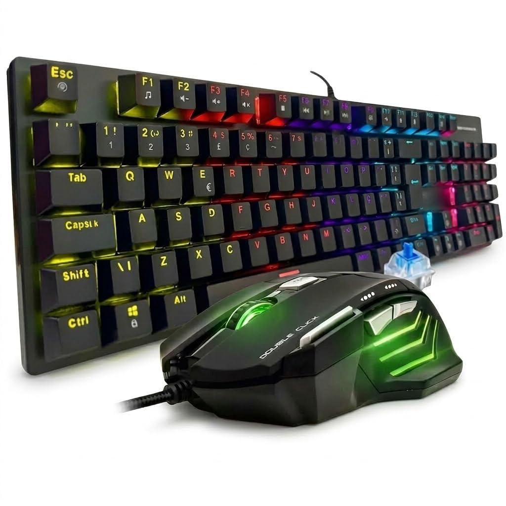 Kit Gamer Teclado Mecânico Silent Low Profile e Mouse RGB 7 Botões