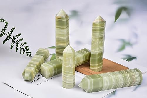 Miniatura 6 de AMOYSTONE 1 varita de jade afganistán de cristal curativo, columna hexagonal media, varita de cristal natural, pulida, 6 puntos, torre de jade