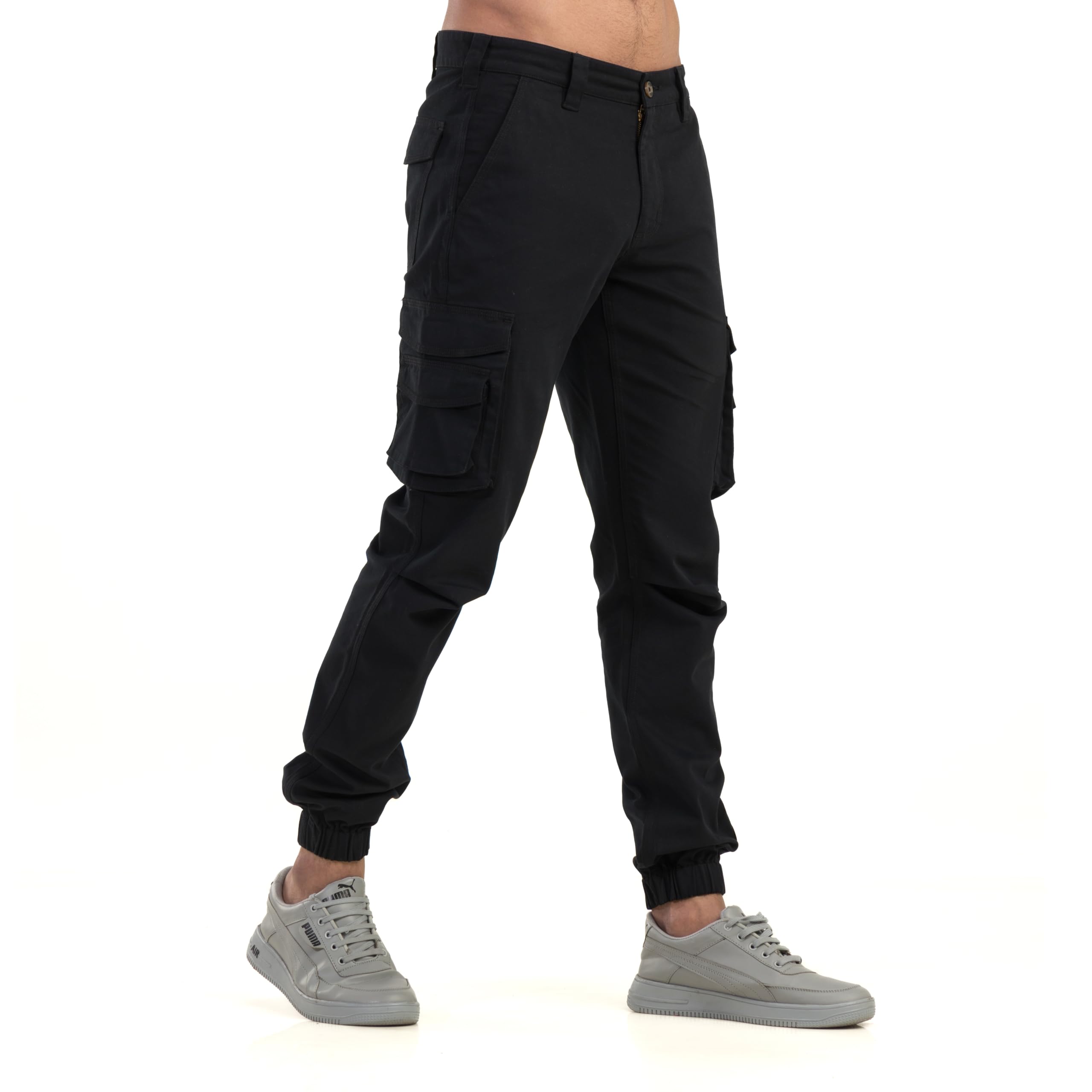 belano Men Cotton Stretch Stylish Multi Pocket Black Smart Cargo Pants-picture-14