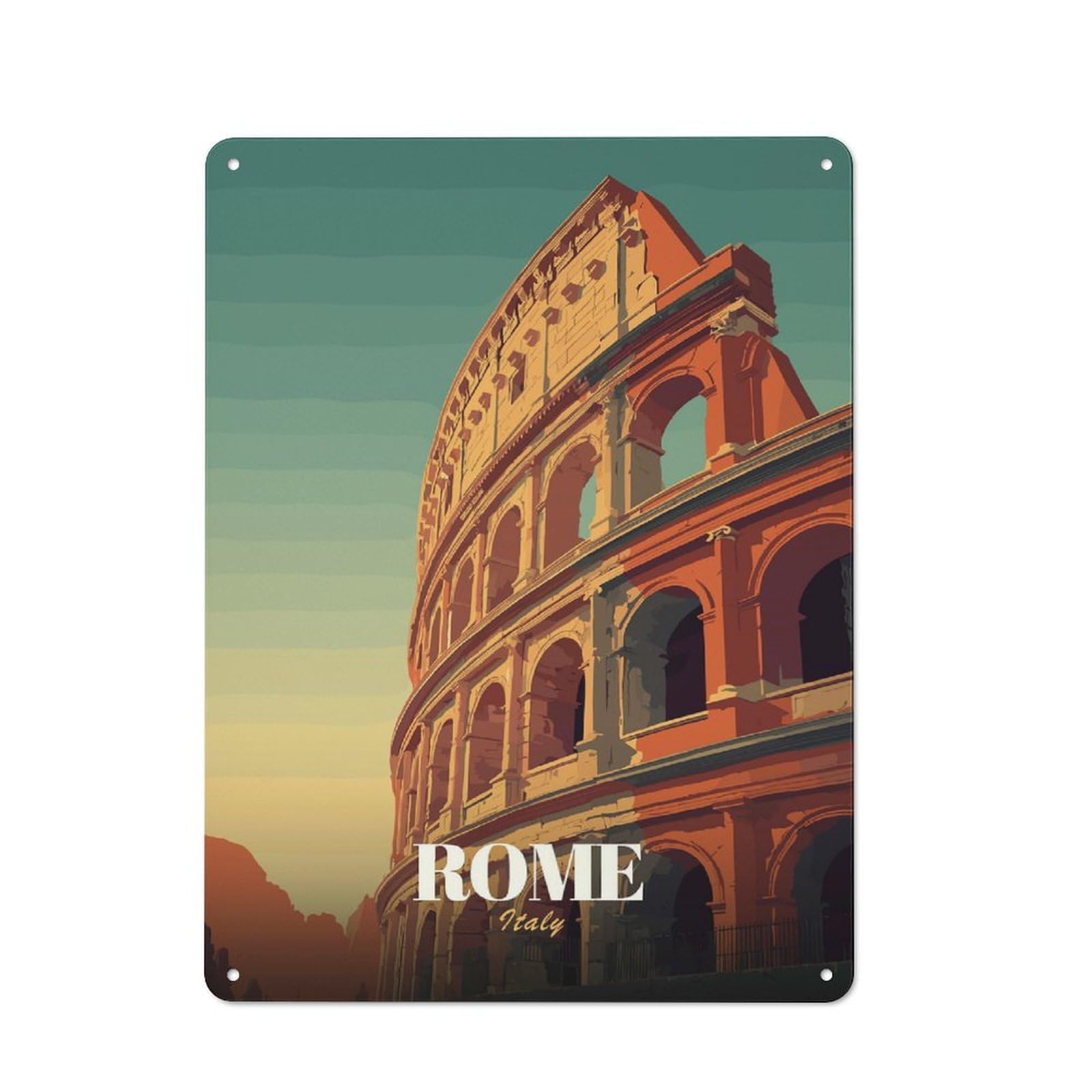 Junmoney Style-2 Garage Style Decorative Metal Plaque 40X30cm Featuring Rome Colosseum Italy Travel, Garage Wall Decor For Garage, Workshop, Shed Or Utility Room