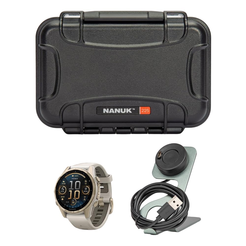 Garmin Fenix 8 43mm GPS Smartwatch Fog Gray and Sandstone Bundle with Waterproof Hard Case Black and Focus