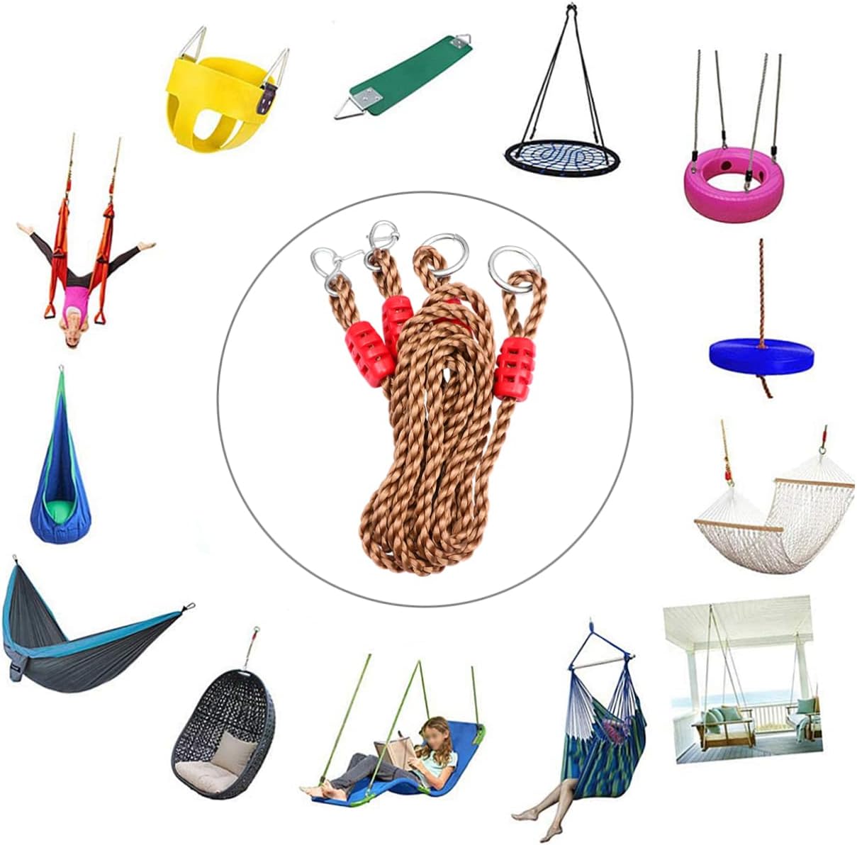 6pcs Swing Straps Adjustable Swing Ropes Outdoor Straps for Tree Random Color