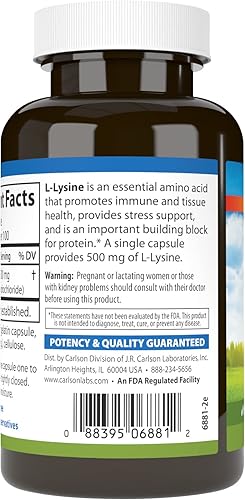 Miniatura 3 de Carlson Labs L-lisina, 500 mg, 100 cápsulas