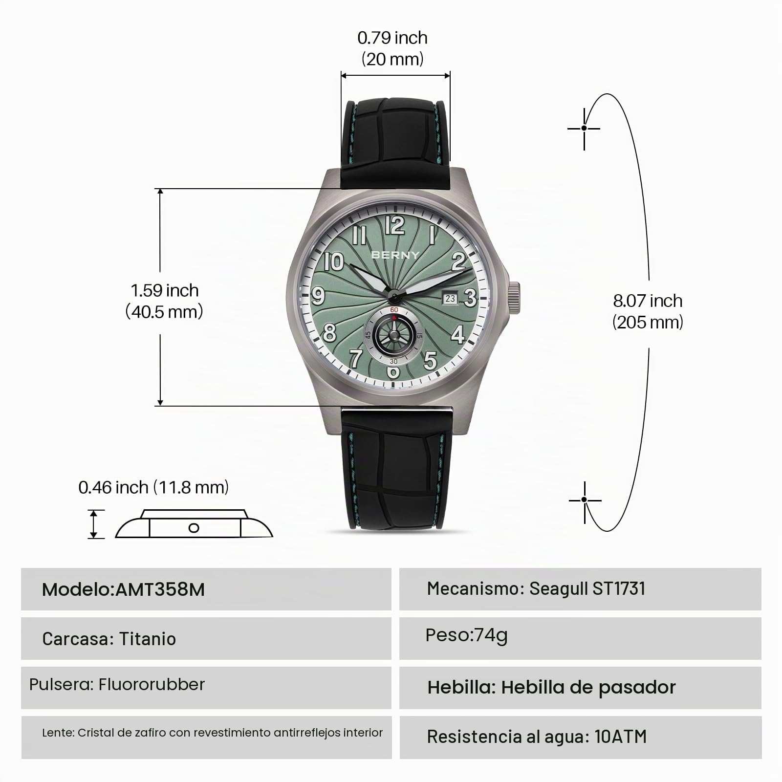 BERNY Reloj De Titanio para Hombres Movimiento Automático Relojes De Pulsera Clásicos para Hombre 10ATM Resistente Al Agua