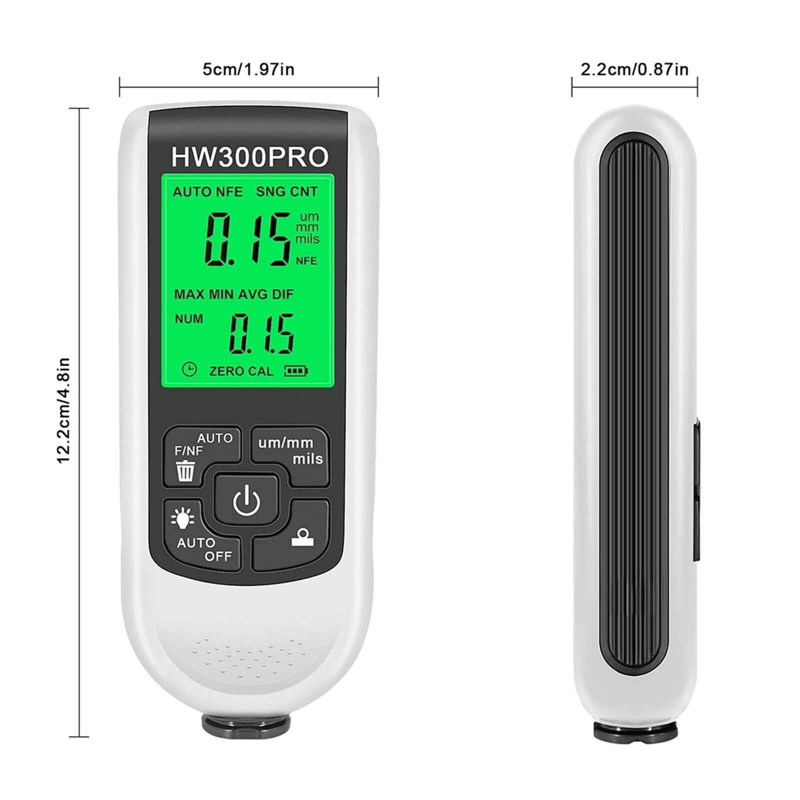 Miernik grubości Miernik Grubości Powłoki Lakierniczej Cyfrowy Samochodowy Automatyczny Tester Fe I NFe 0-2000UM HW300PRO(White)