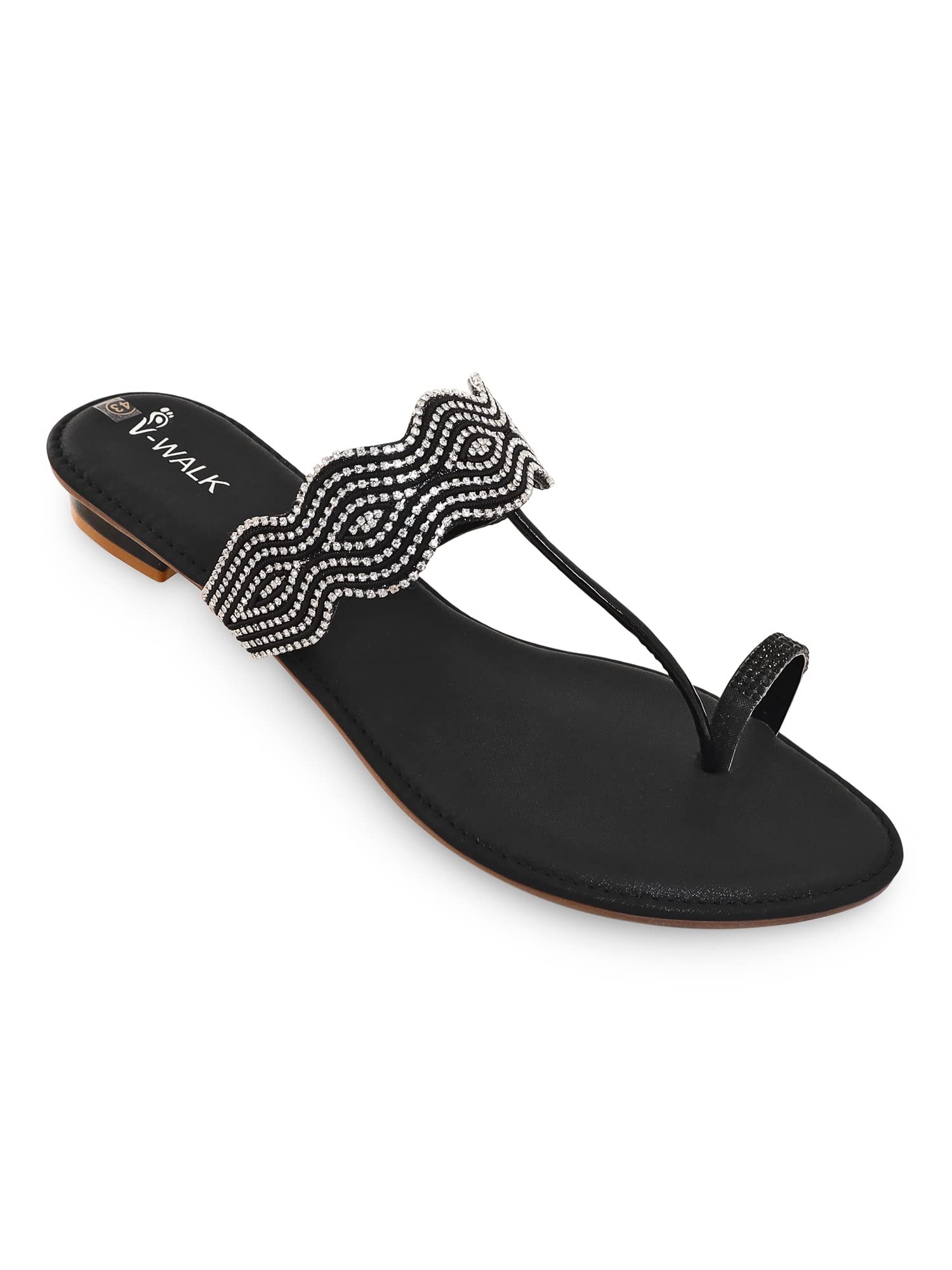 V-WALK Embellished Slip-ons Ethnic Flats | Toe-Ring Festive Chappals for Women | Womens Fashion, Office & Ethnic Sandals | Big Sizes Only (43 to 47) | Black (B0D466DN4C) Amazon Price History, Amazon Price Tracker