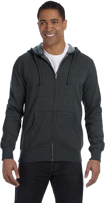 econscious Mens 7 oz. Organic/Recycled Heathered Full-Zip Hood L CHARCOAL
