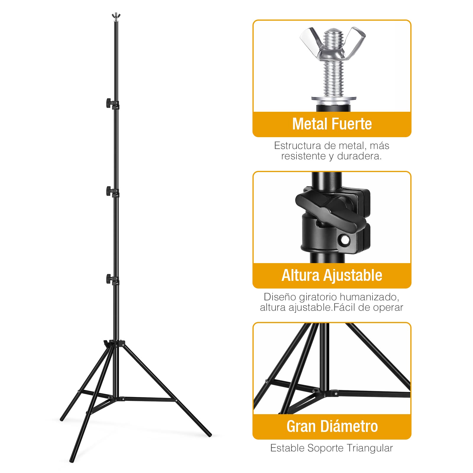 OMBAR 2,6x3M Soporte Fondo Fotografico, para Retrato, Fotografía de Productos y Grabación de Video, Ajustable Soporte Photocall con 4 Abrazaderas Fondo y 2 Bolsas Arena