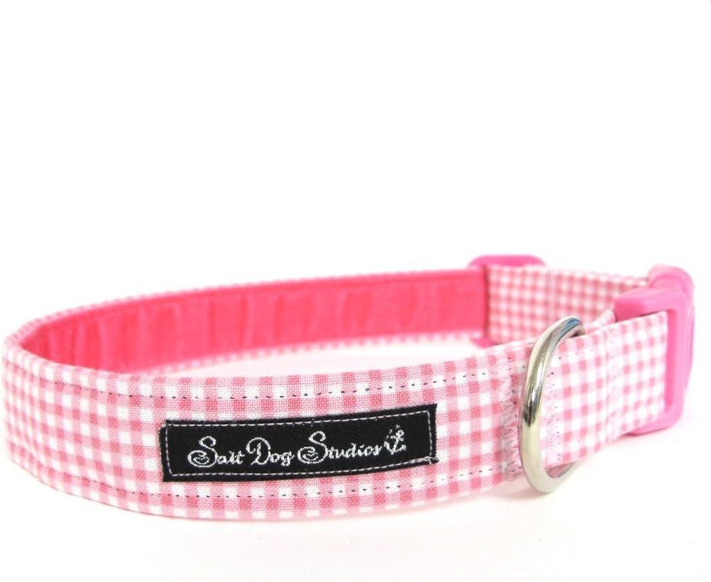 pink gingham dog collar
