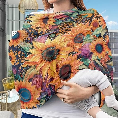 Image of Youngerbaby Sunflower Nursing Cover Carseat Canopy Car Seat Covers for Babies Mom Breastfeeding Scarf Infant Multi Use Cover for Baby Stroller Shopping Cart Feeding High Chair