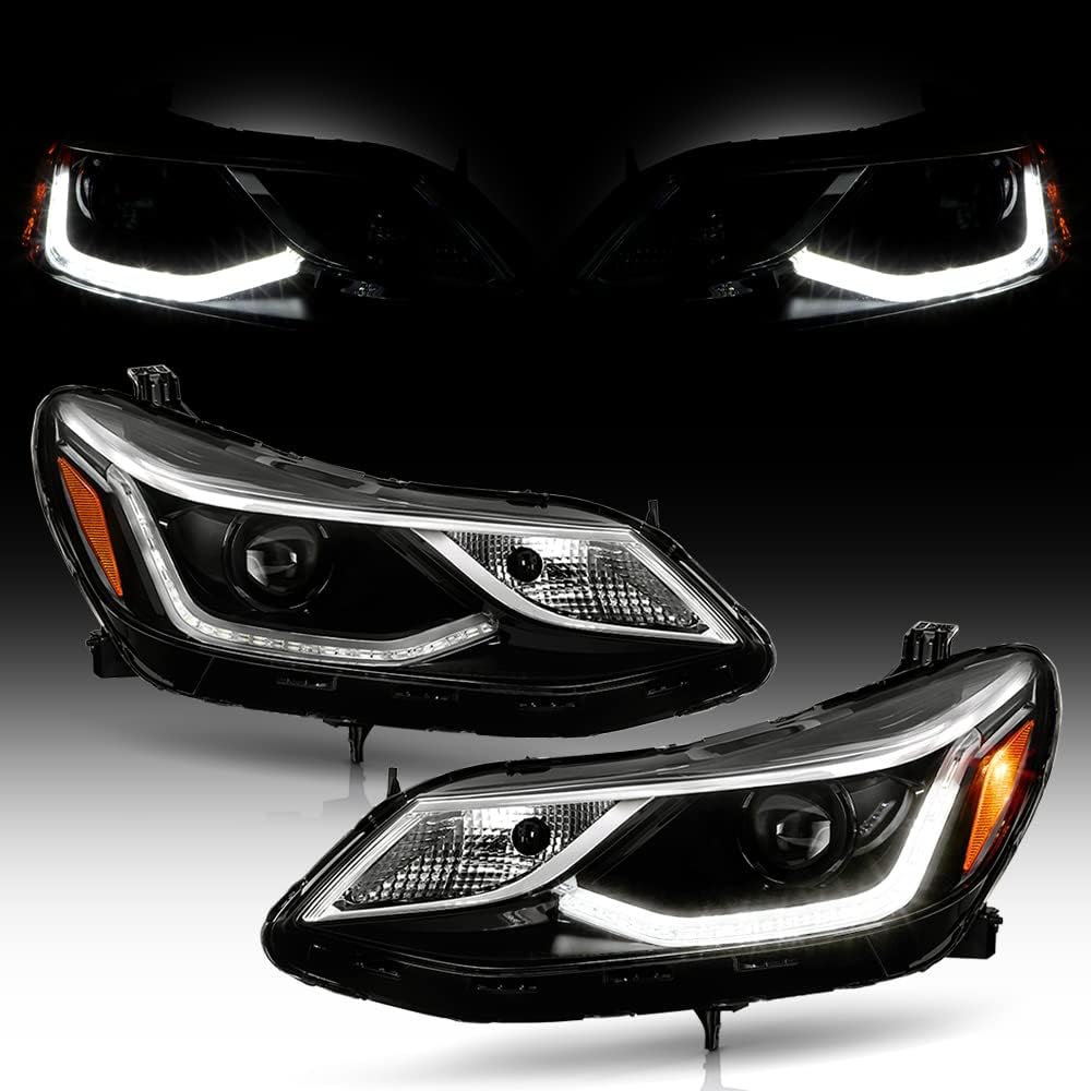 ACANII - For 2016-2019 Chevy Cruze Crystal Upgrade LED Tube Projector Headlights Headlamps Pair Driver & Passenger Side