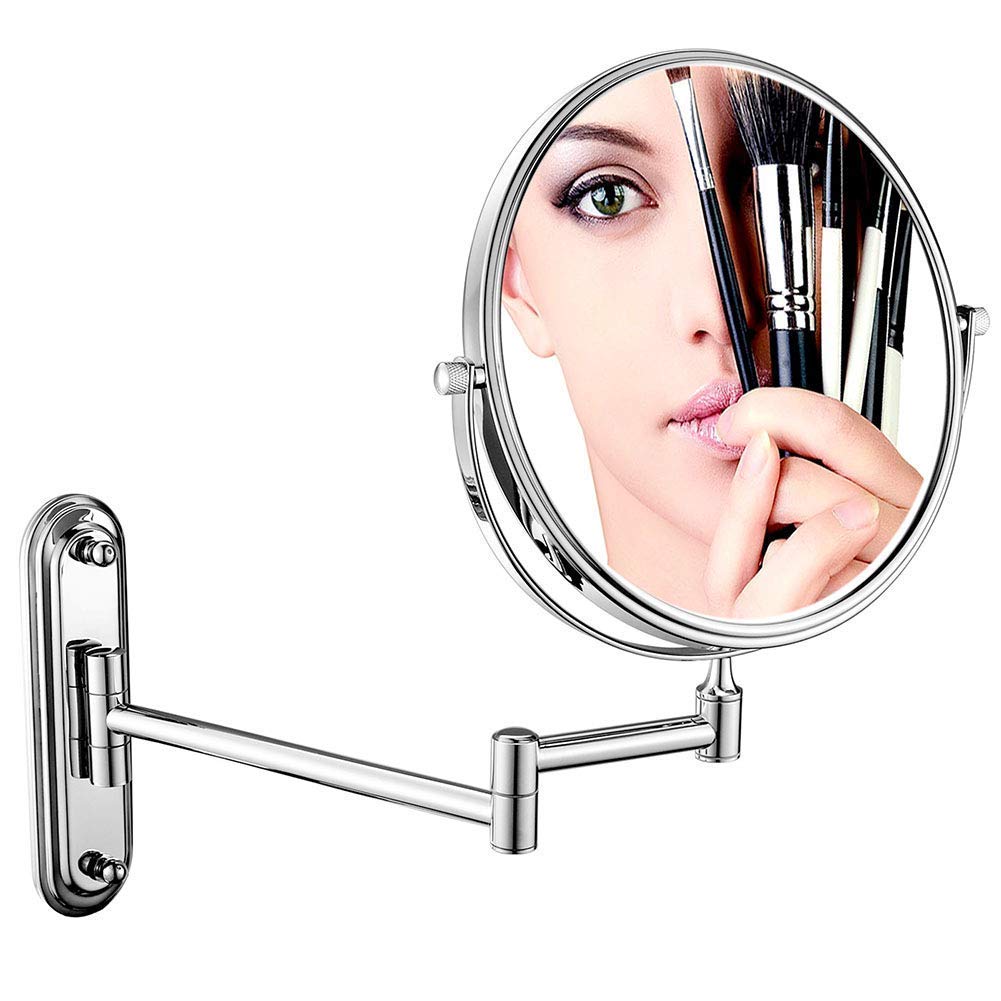Specchio per Trucco a Parete, Specchio cosmetico ingranditore bifacciale, Girevole a 360 Gradi, Braccio Estensibile, Rotondo, Senza Luce