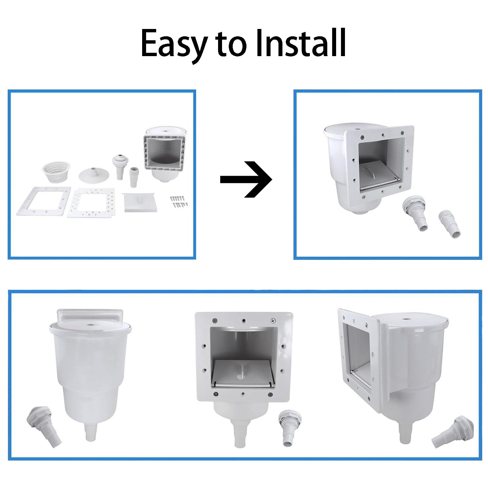 Inground Pool Skimmer Set include viti di guarnizione cestino | Connessione filettata da 1-1/2 pollici, skimmer per piscina resistente, struttura ABS, parti di installazione complete