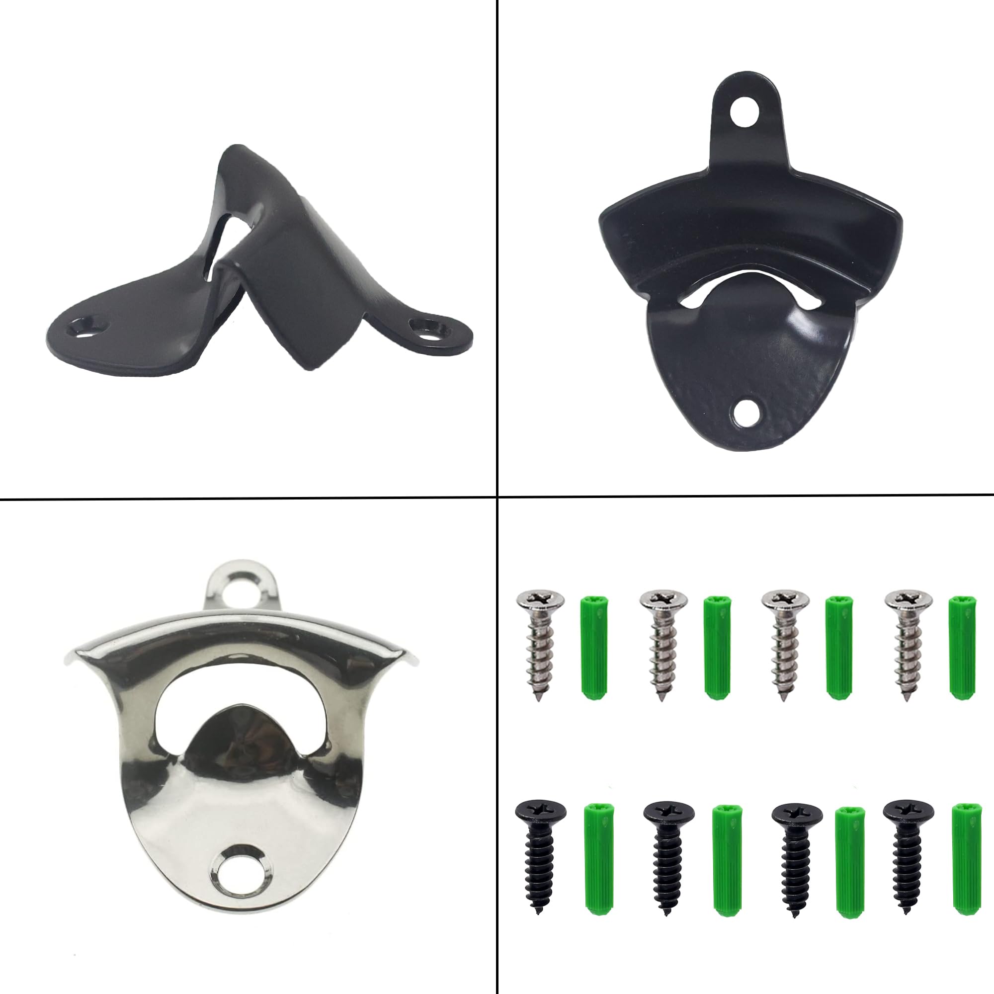 Apribottiglie da parete in acciaio inox con viti di montaggio (confezione da 4)