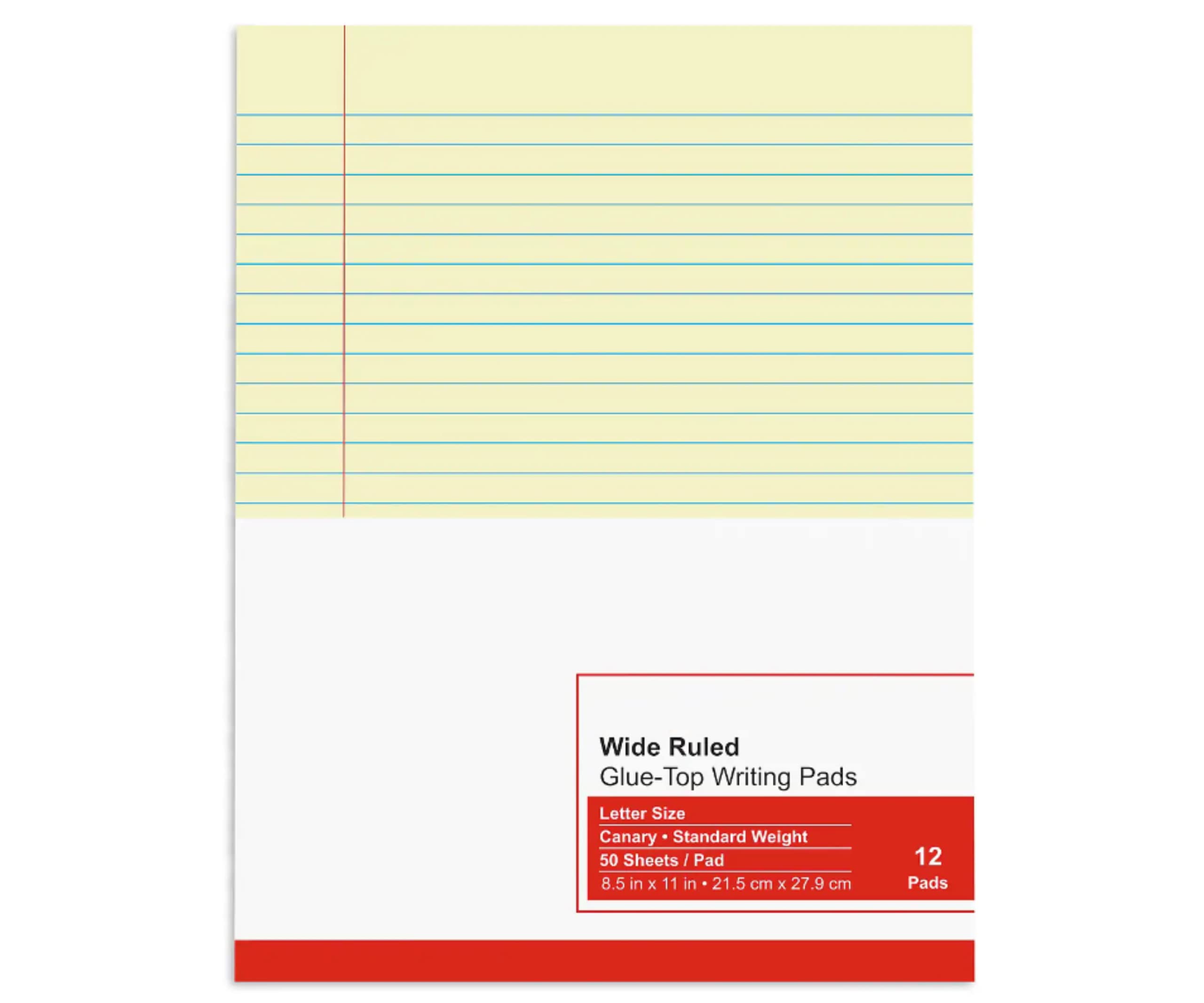 1InTheOffice Blocco note gialli, tamponi per scrittura gialli, compresse di carta 8-1/2 x 11, blocco note a righe larghe, tamponi per canarini, 50 fogli/pad, 12 pastiglie