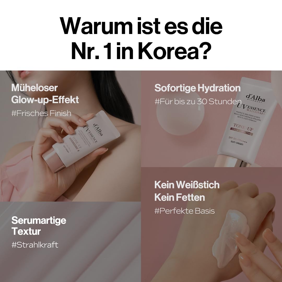 d'Alba | Italienischer weißer Trüffel Waterfull Tone-up Sunscreen 50ml, SPF/LSF 50+PA++++, Reiner und Veganer Hybrider Rosafarbener Feuchtigkeitscreme, Leuchtender und Aufhellender Sonnenschutz