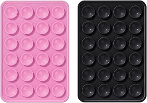 2pcs Silicone Suction Cup Phone Mount, Double Sided Phone Suction Holder Back of Phone Sticky Grip Multipurpose Suction Phone Case for Shower Mirror Car Selfies (Black, Pink) (Style 1)