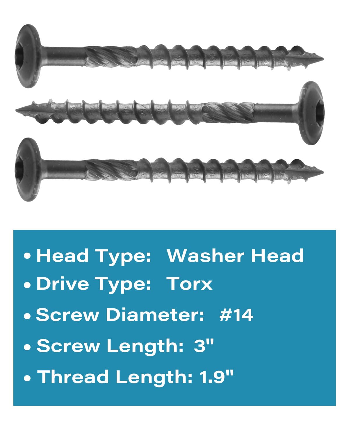 IMSCREWS 200 Pcs #14 x 3 Inch Structural Wood Screws, Black T30 Star Drive Washer Head, Heavy Duty Lag Fasteners for Timber Framing, Landscaping & Posts (Sturdy Storage Box Included)
