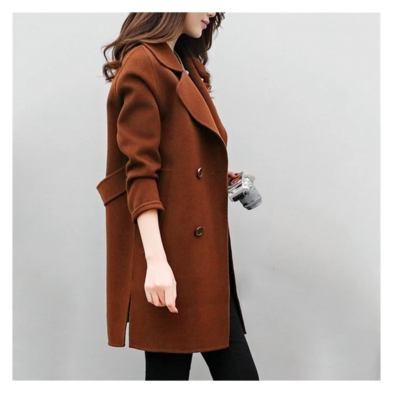 Women's Jacket Autumn and Winter Lapel Double-Breasted Wool Mid