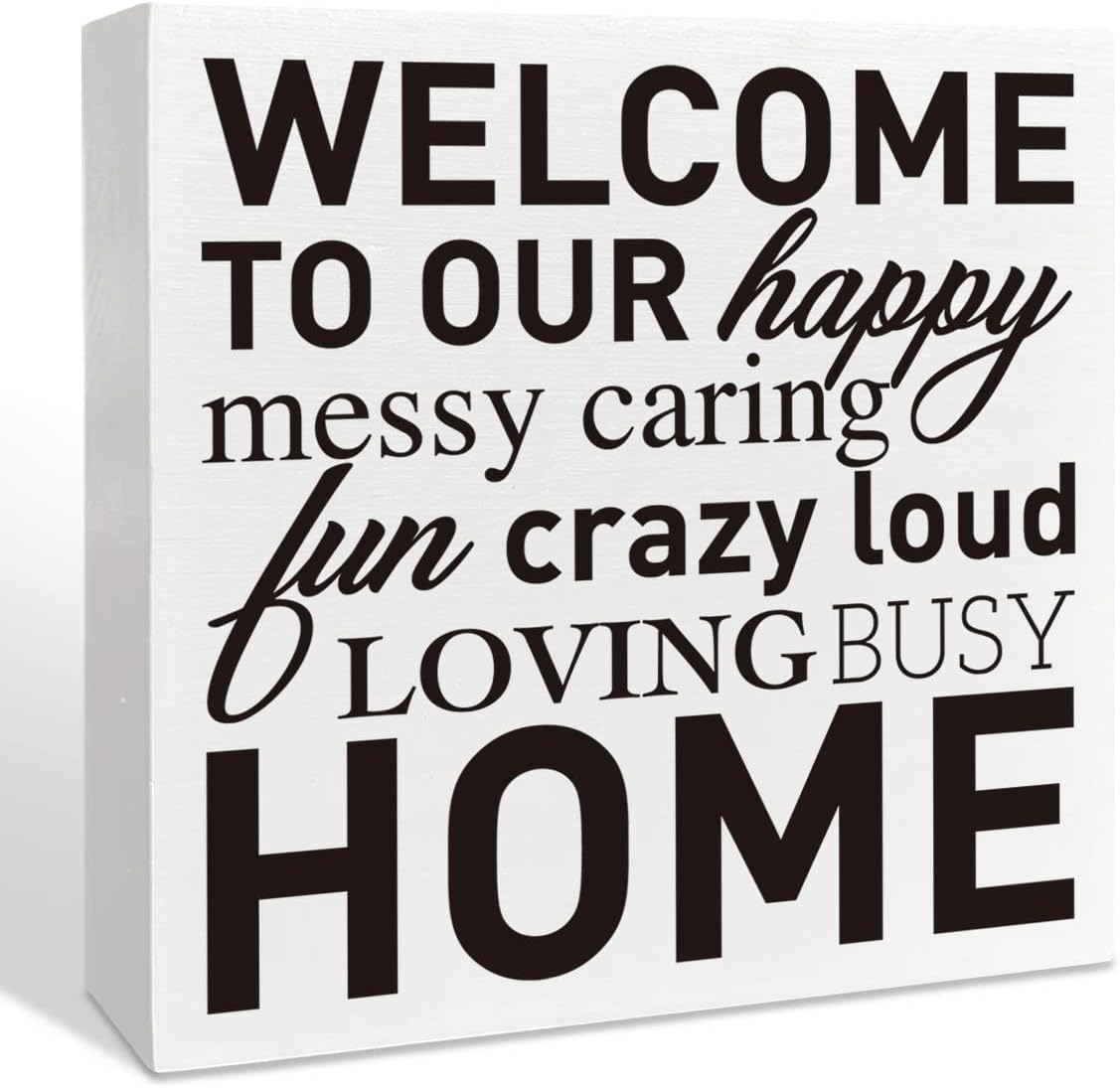 5x5 Inch Welcome to Our Happy Home Wood Box Sign Farmhouse Decor