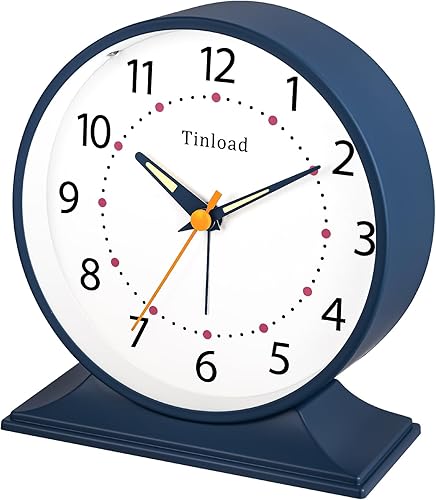 Miniatura 2 de Reloj despertador analógico retro antiguo de 4.5 pulgadas, pequeño reloj silencioso de mesita de noche con luz manual, funciona con pilas,