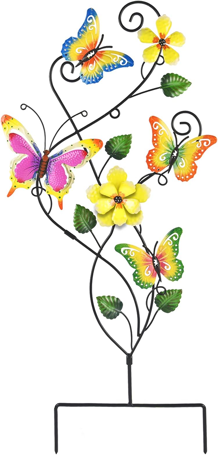 BAYN 30 Inch Butterfly Garden Stake Decor Art Butterfly Metal Wall Decor Trellis for Climbing Plants Outdoor Spring Decor Art Housewarming Gift