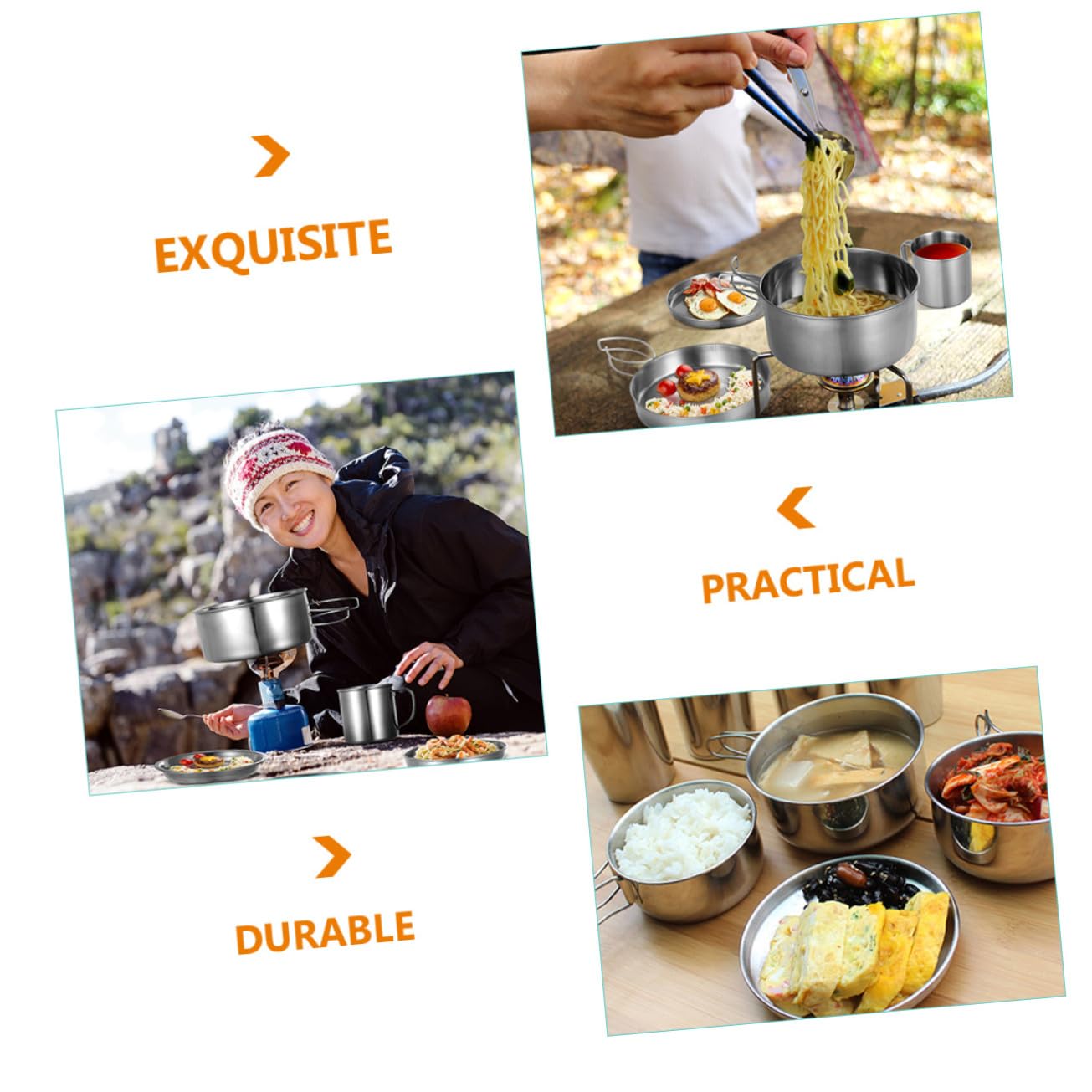 Tragbares Camping Kochset 8 Stück Aus Edelstahl Mit Tasche Outdoor Kochgeschirr Für Picknick Wandern Und Grillen