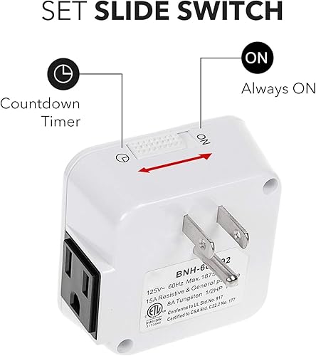 Miniatura 3 de BN-LINK Temporizador de cuenta regresiva mecánico preciso para interiores de 12 horas toma de tierra de 3 puntas aumentos de 15 minutos ahorro de