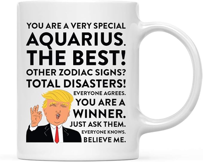 Andaz Press Round 11 oz. Ceramic Coffee Tea Mug Funny President Donald Trump Christmas Astrological Sign Gift, You're a Very Special Aquarius, 1-Pack, White Elephant Secret Santa Gift Ideas