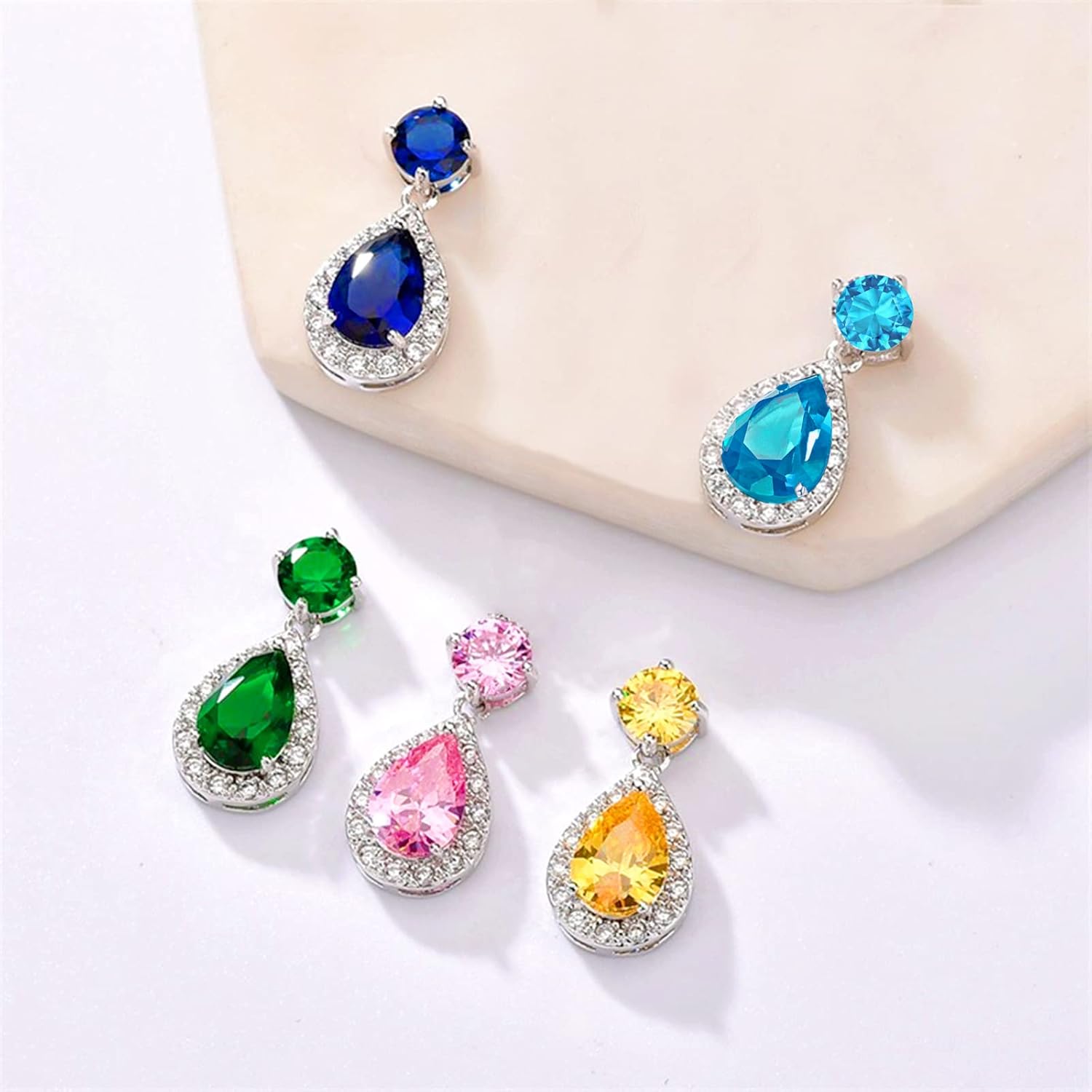 VONSSY Drop Dangle Earrings | Gemstones Waterdrop Teardrop White Gold Plated Crystal Hanging Cubic Zirconia Hypoallergenic Earrings | Stylish Jewelry Gift for Mother Daughter Wife