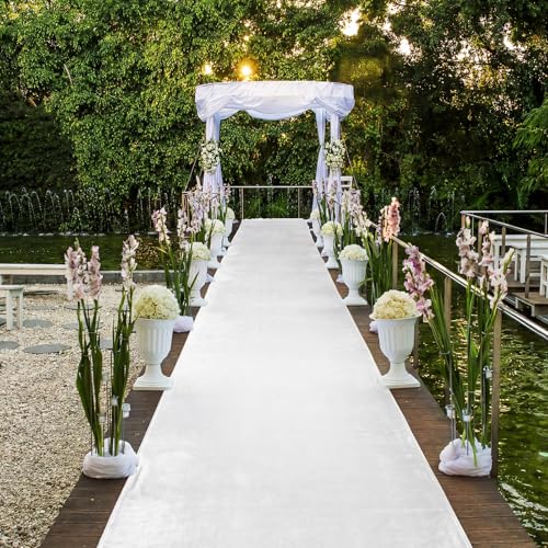 Breling White Wedding Aisle Runner 2.5ft x 30ft Outdoor Velvet Aisle Runner for Wedding Ceremony with Carpet Tapes Velvet Fabric Floor Rugs Accessories for Birthday Party Events Bridal Walkway Rug - Thumbnail 7