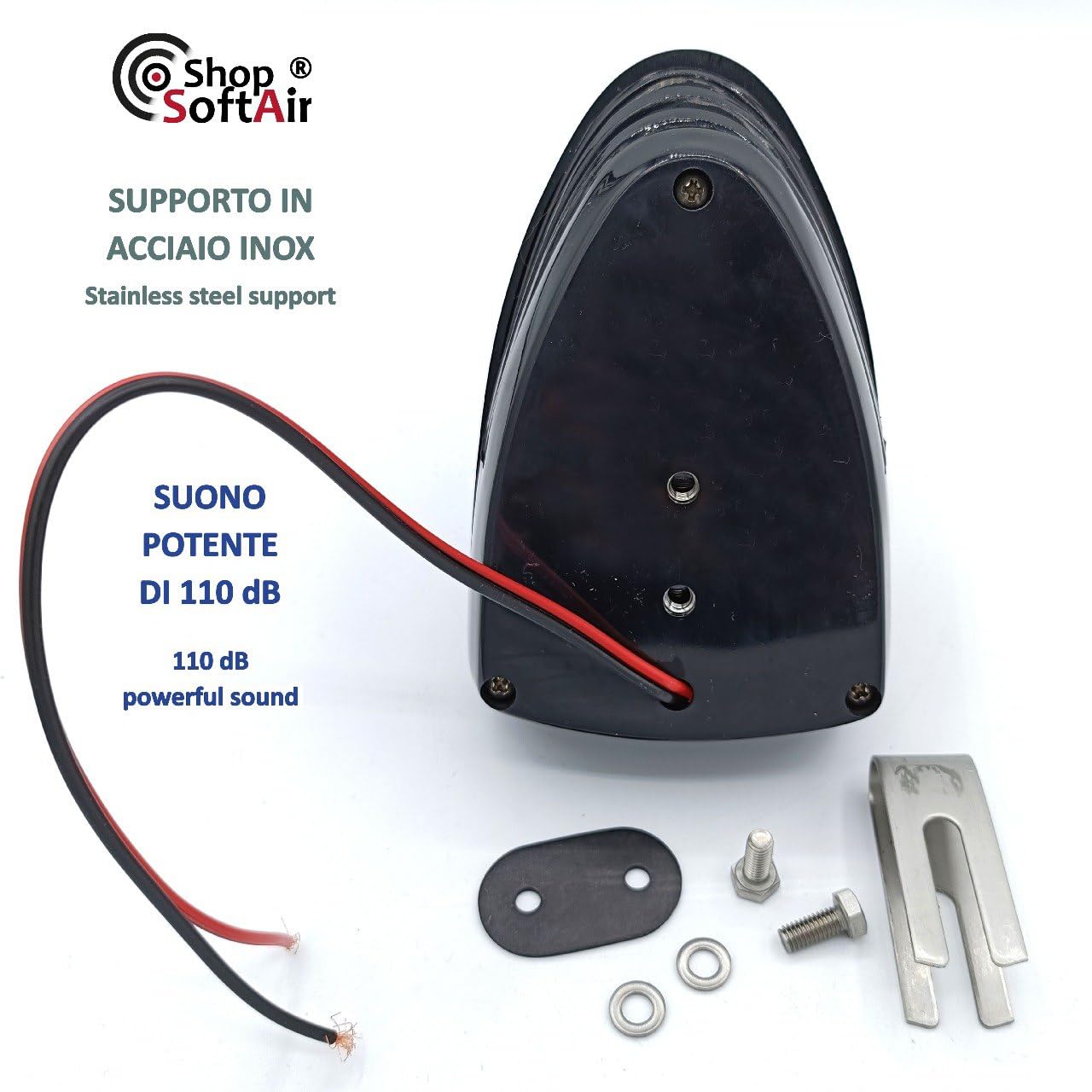 Bocina eléctrica náutica negra o blanca 12 V ABS para barco o bote inflable con soporte y tornillos de acero inoxidable (sirena Quad negra)