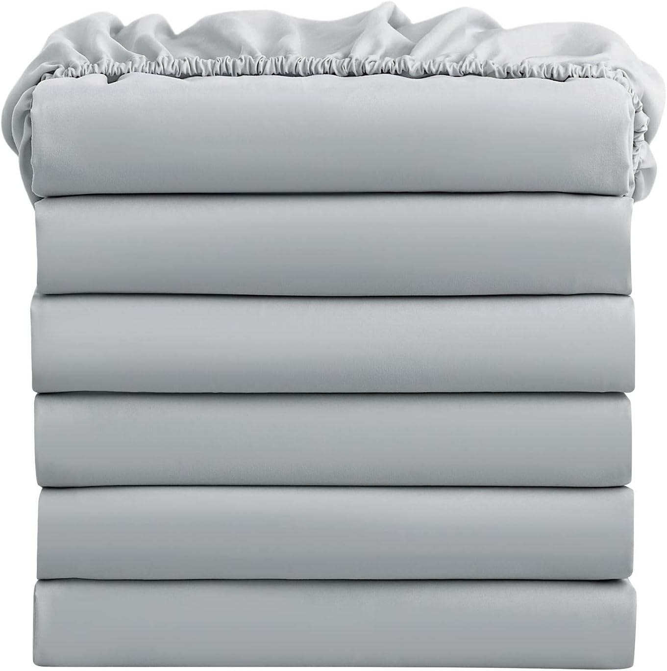 FreshCulture King Fitted Sheets, Bulk Pack of 6, Deep Pocket, Soft Microfiber Bottom Sheets for Home, Salons, Hotels, King Size Fitted Sheets Only (Light Grey)