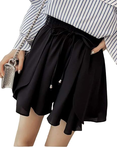 Amazon | [BSCOOL] ショートパンツ レディース シフォン キュロット スカート 無地 着痩せ 韓国 ホットパンツ ファッション  大きいサイズ 5L プリーツ ハイウエスト 夏 短パン | ショートパンツ 通販