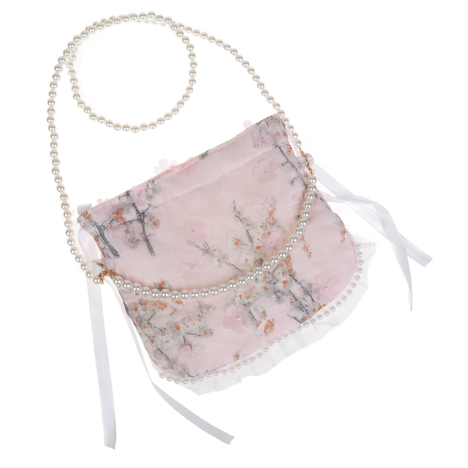 YiyiLai Japanese Pearl Handbag Pink Chain Shoulder Bag Kimono Hakama Pouch