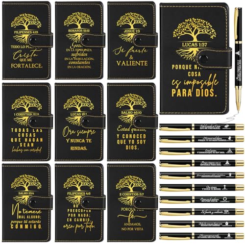 Spakon 20 Sets Christian Gifts Bulk Church Leather Notebook with Pen Pastor Appreciation Gifts Clergy Sunday School Teacher Prayer Journal Religious Bible Study Supplies (Spanish Tree of Life)