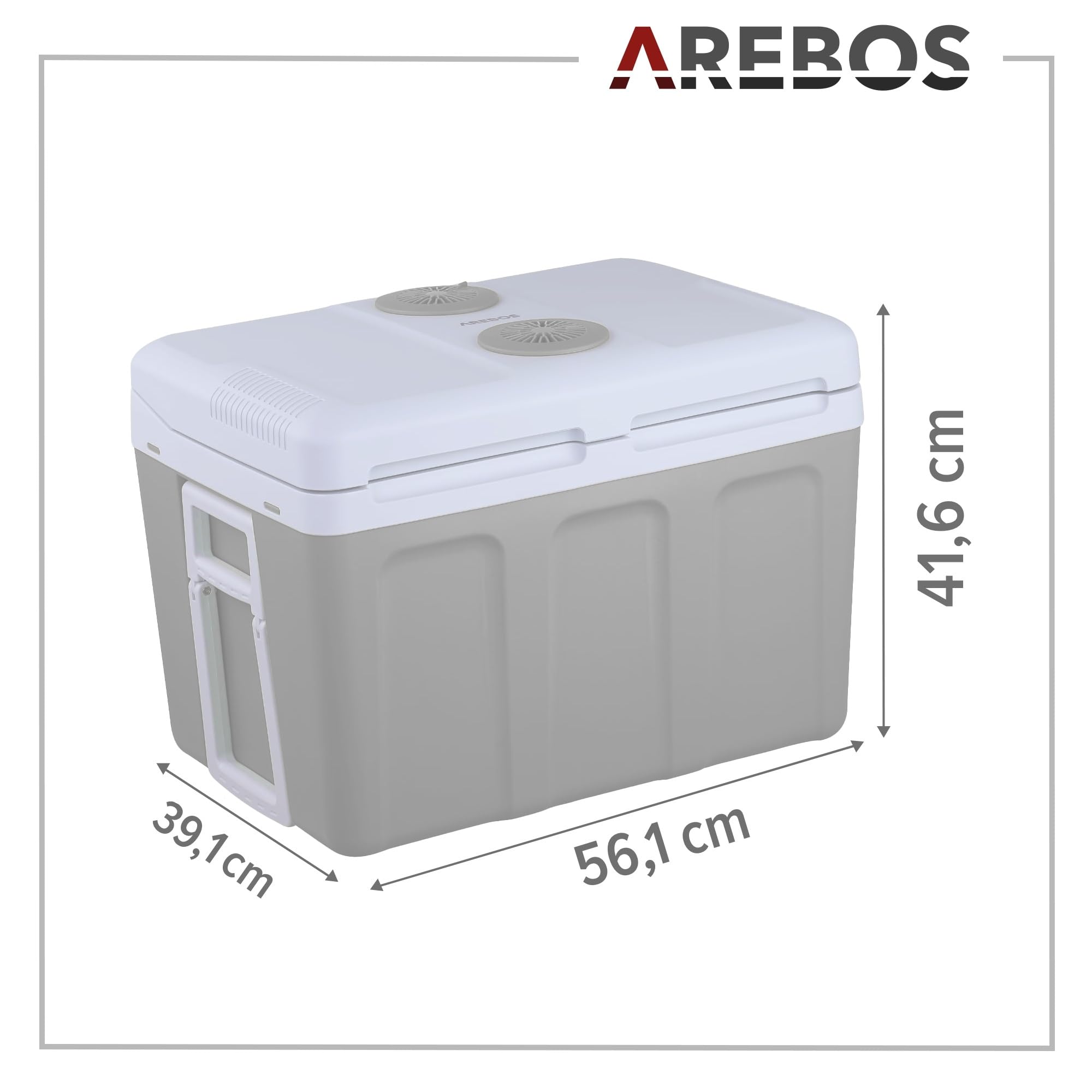 Arebos Nevera portátil de 40 litros, para enfriar y mantener el calor, mini frigorífico ecológico, 12/230 V para coche y enchufe
