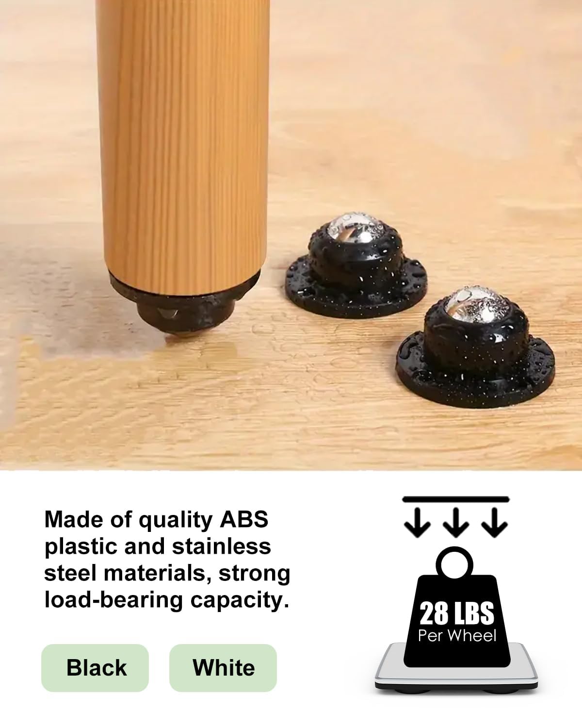 TRVL FIELDER Self Adhesive Caster Wheels for Furniture, Small Casters for Furniture Legs, Low Profile Table Wheels, 28 LBS Load Capacity Per Steel Wheel, Rollers for Kitchen Appliances (16 PCS, Black)