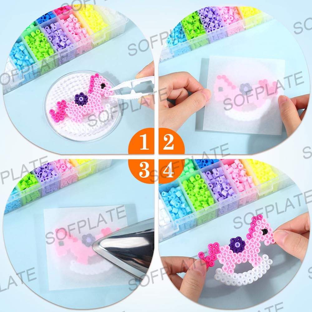 1 Scatola 24 Colori 4300 Pezzi Kit di Perline Fuse 5mm Perline da Fusione con Pannelli Forati Accessori per Catene di Carta da Stiro 1000 Pezzi Ricariche di Perline Fuse in Bianco e Nero per