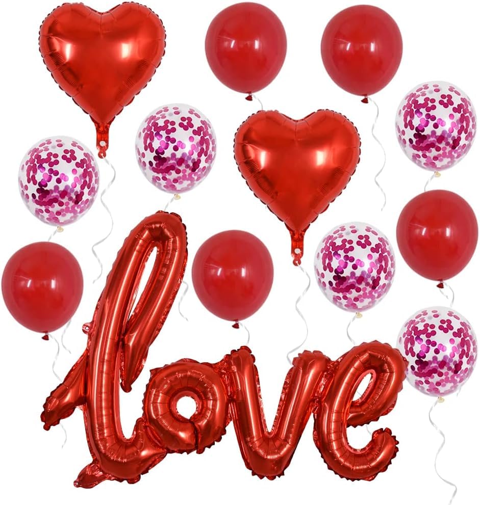 42 Inch Large Red Love Foil Balloons, Pack of 13, Mylar Foil Love Balloon Letters With Heart Balloons Latex Balloon for Valentine's Day Wedding Bridal Shower Anniversary Engagement Party Supplies